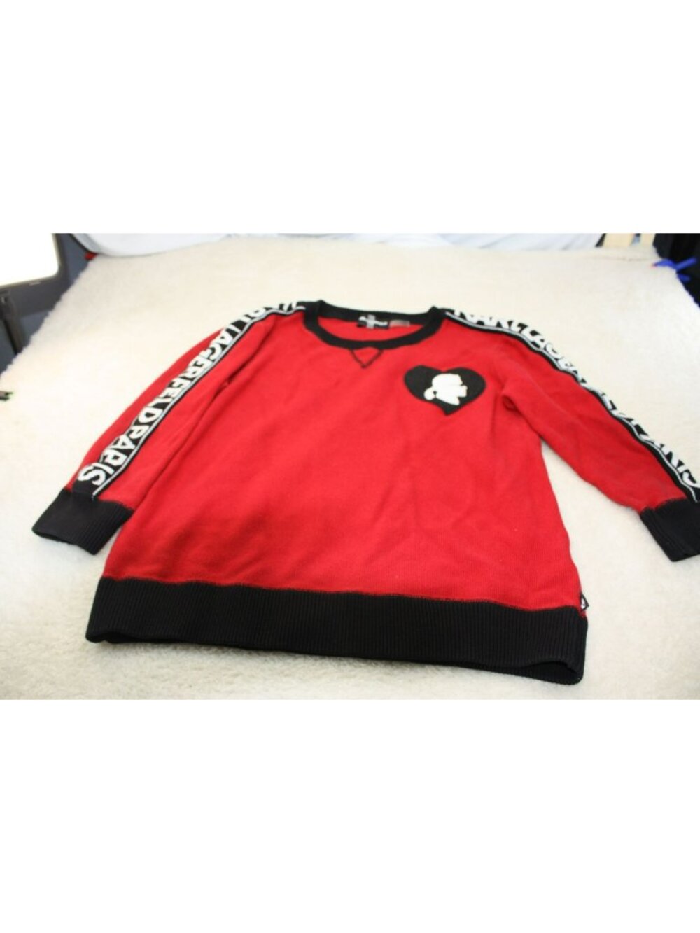 Karl Lagerfeld Kids Sweater Red & Black Heart Logo Knit Size S Cotton Blend Good